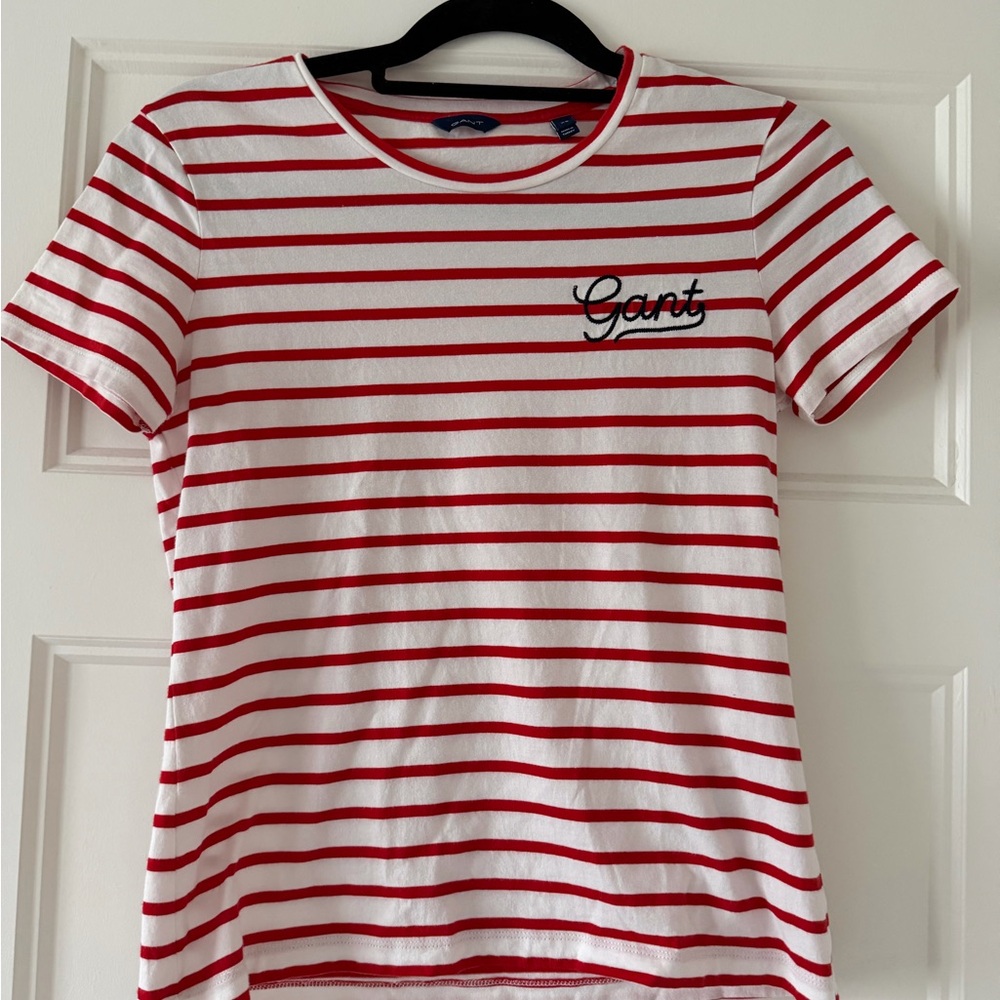 Gant Red and White Striped Cotton T-Shirt